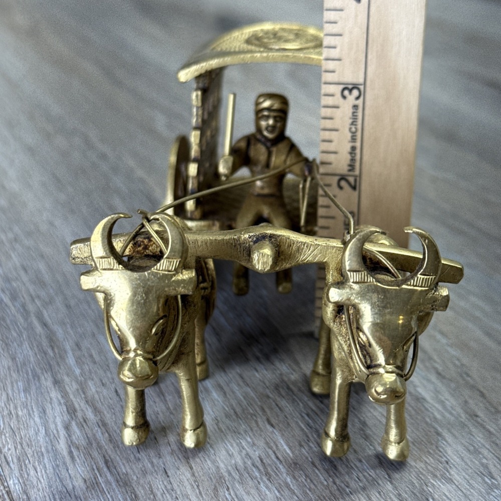 VTG Brass Bullock Cart Traditional India Craftsmanship Design~ 7" x 3.5" x 3.25" - Picture 14 of 16
